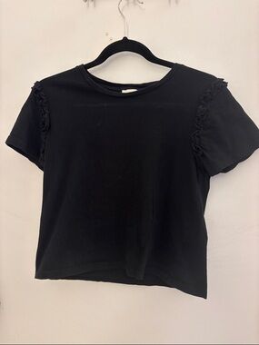 Black Short-Sleeve Ruffle Shoulder Tee